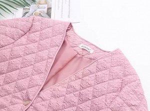 Куртка весенняя стеганая из текстурной ткани, с v-образным вырезом на пуговицах,  розовый