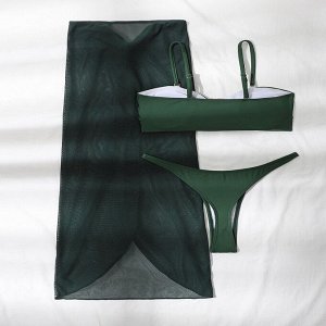 Женский купальный комплект (купальник + юбка, цвет темно-зеленый)