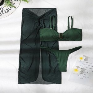 Женский купальный комплект (купальник + юбка, цвет темно-зеленый)