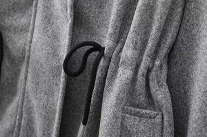 Куртка-пальто с капюшоном весенняя на молнии, пояс на кулиске,  черный
