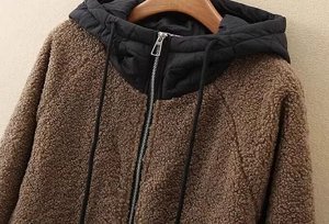 Куртка-бомбер с капюшоном из иск. меха "Teddy", на молнии,  коричневый