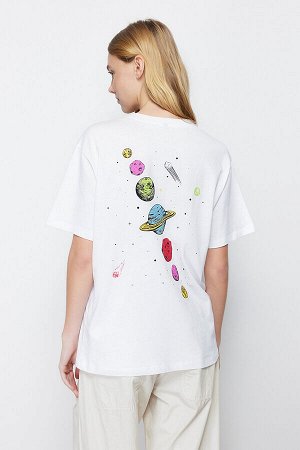 Трикотажная футболка бойфренда с круглым вырезом из 100% хлопка спереди и сзади с принтом Galaxy