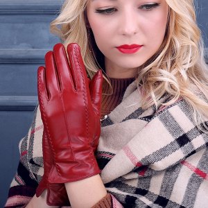Перчатки женские кожаные утепленные цвет: КРАСНОЕ ВИНО