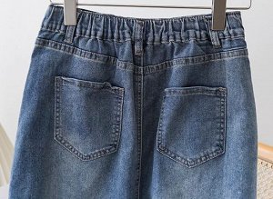 Юбка-миди джинсовая, пояс на резинке, синий