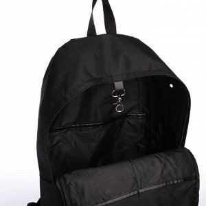 Рюкзак молодёжный из текстиля на молнии, 3 кармана, отверстие для наушников, цвет чёрный