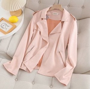 Куртка-косуха из иск. замши с лацканами, розовый