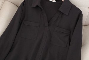 Рубашка свободная с v-образным вырезом "Джонни" и декоративным шарфом, черный