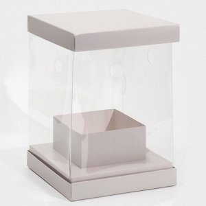 Коробка подарочная для цветов с вазой и PVC окнами складная, упаковка, «Серая», 16 х 23 х 16 см