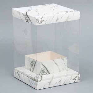 Коробка подарочная для цветов с вазой и PVC окнами складная, упаковка, «Мрамор», 16 х 23 х 16 см