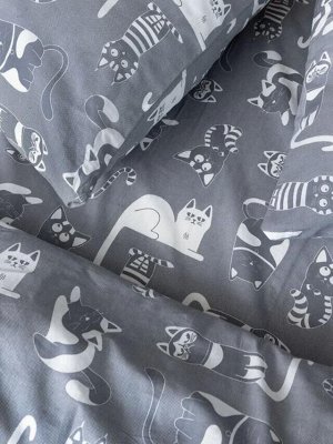 Комплект постельного белья 1,5-спальный, бязь "Комфорт" (Кошкин дом, тёмно-серый)