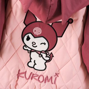 Детская демисезонная стеганая куртка с капюшоном, для девочки, с вышитым мультяшным принтом, розовый/бордовый