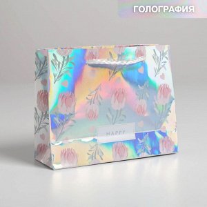 Пакет подарочный голографический «Happy», 15 × 12 × 5,5 см