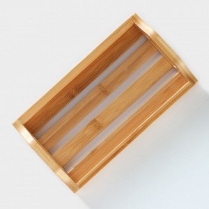 Ёмкости для соусов фарфоровые на подставке из бамбука BellaTenero, 3 предмета: 2 соусника 420 мл, подставка 17x7,2x17 см, цвет белый