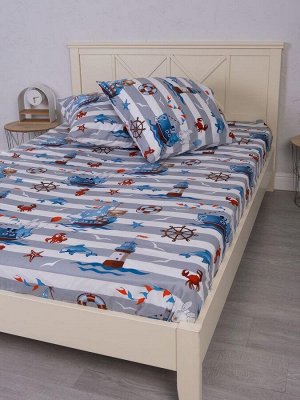 Комплект постельного белья 1,5-спальный, перкаль, детская расцветка (Рыбалка)