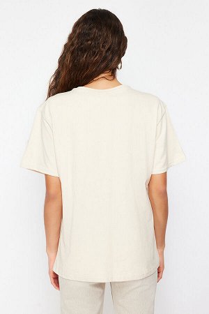 Трикотажная футболка бойфренда с круглым вырезом премиум-класса из 100 % хлопка с принтом