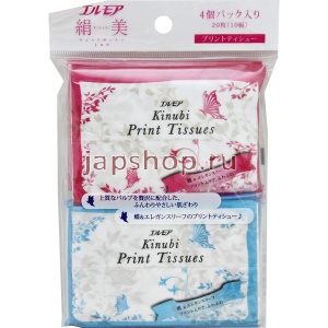 "Kami Shodji" "ELLEMOI" "Kinubi Print Tissues" Бумажные двухслойные платочки с шелком 10 шт. 4 пачки/упак
