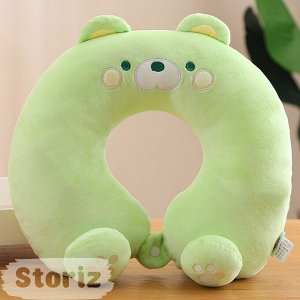 Подушка под шею "Медведь" зеленый, 30*28 см