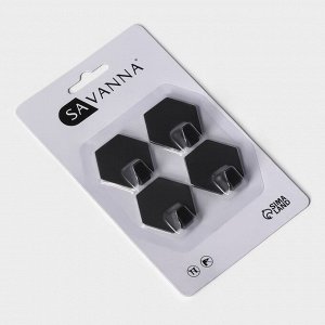 Крючки самоклеящиеся SAVANNA Black Loft, 4 шт., металл, грань 2 см, чёрные
