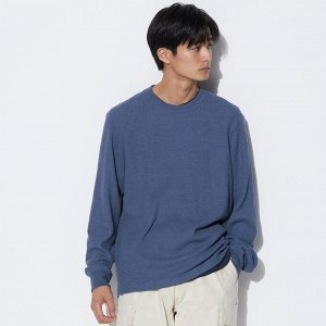 UNIQLO - вафельная футболка с круглым вырезом - 68 BLUE