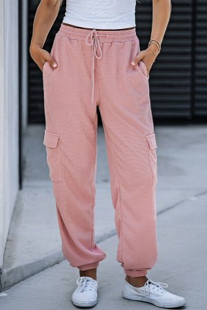 Pink Waffle Texture Cargo Pocket Jogger Pants