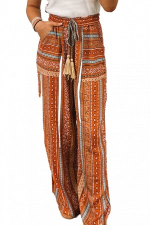 Оранжевые брюки с этническим принтом в стиле Бохо