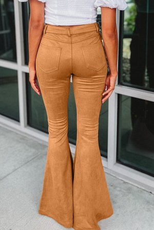Оранжевые бархатные брюки-клеш