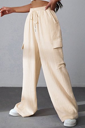 Бежевые широкие брюки-карго из текстурированной ткани