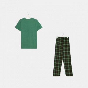 Комплект (футболка/брюки) мужской, цвет зеленый/клетка