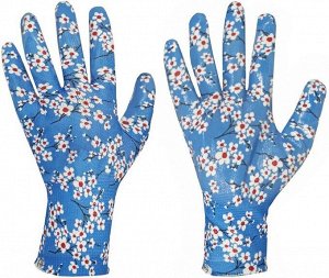 Перчатки садовые с покрытием голубые 8 размер