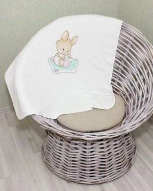 Одеяло плед детский трикотажный на подкладе с утеплителем и принтом цвет Молочный  (Зайчик)