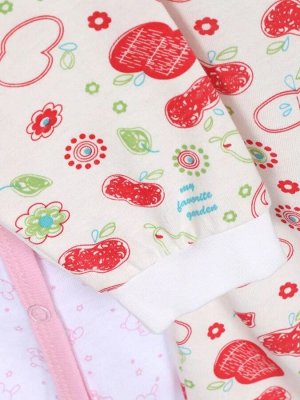 Комплект детский для девочки из 2-х комбинезонов цвет Яблоки и Розовые зайки на белом