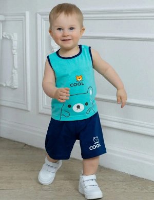 Комплект детский для мальчика (майка, шорты) хлопок цвет Мишка бирюзовый