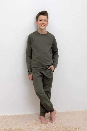 Пижама(Осень-Зима)+boys (оливковый серый, крапинка)