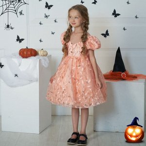 Платье детское с коротким рукавом, цвет оранжевый, с принтом