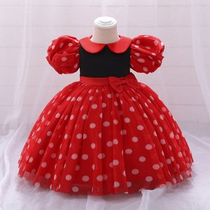 Платье детское для малышки, цвет красный, принт "горошек"