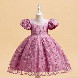 Платье детское с пайетками, цвет розовый, принт "листочки"