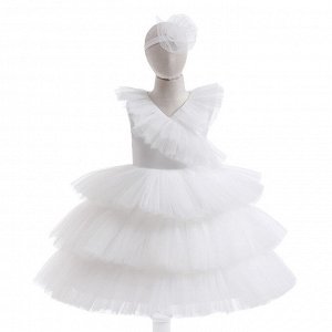 Платье детское "воздушное" для маленьких принцесс, цвет белый, с ободком