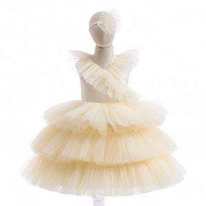 Платье детское "воздушное" для маленьких принцесс, цвет бежевый, с ободком
