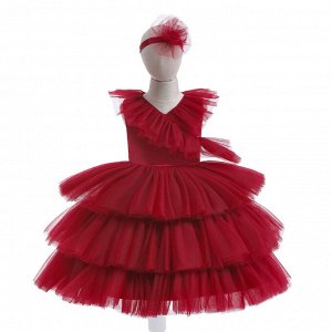 Платье детское "воздушное" для маленьких принцесс, цвет красный, с ободком
