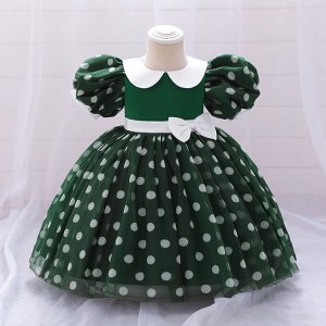 Платье детское для малышки, цвет зеленый, принт "горошек"