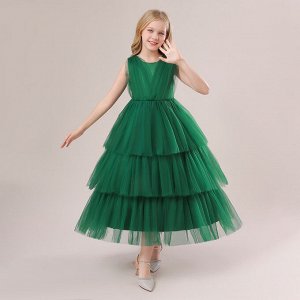 Платье детское без рукавов, цвет темно-зеленый