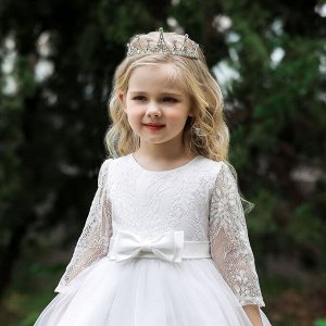 Платье детское для маленьких принцесс, цвет белый, с рюшами и поясом