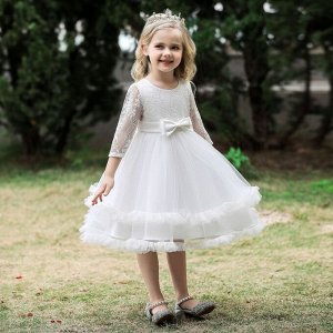 Платье детское для маленьких принцесс, цвет белый, с рюшами и поясом