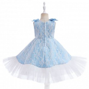 Платье детское без рукавов, цвет голубой, с принтом, с бантиками