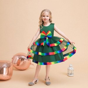 Платье детское для маленьких принцесс, цвет зеленый, с бантом