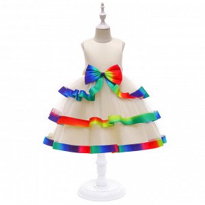 Платье детское для маленьких принцесс, цвет бежевый, с бантом
