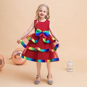 Платье детское для маленьких принцесс, цвет красный, с бантом