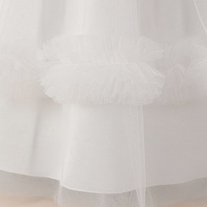Платье детское бальное, цвет белый, с рюшами и бусинами