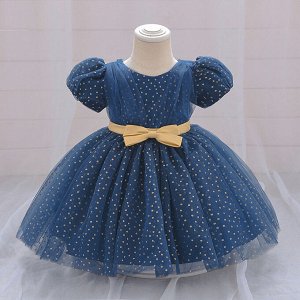Платье детское для малышки, цвет синий/золотистый, с принтом