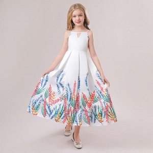 Платье детское без рукавов, цвет белый, с принтом